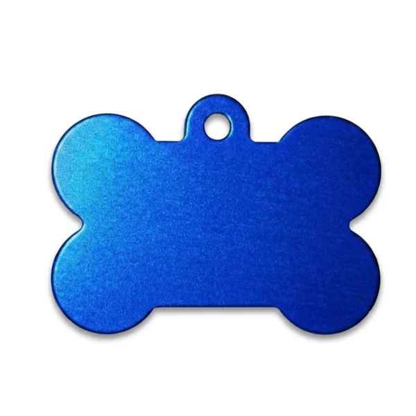 A bone-shaped anodised aluminium pet tag featuring crisp, high-contrast marking achieved via precision MOPA fiber laser engraving by WIKXY.