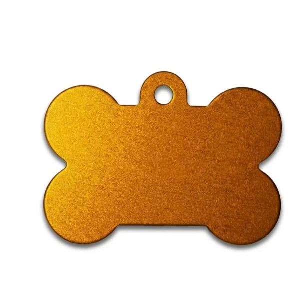 A bone-shaped anodised aluminium pet tag featuring crisp, high-contrast marking achieved via precision MOPA fiber laser engraving by WIKXY.
