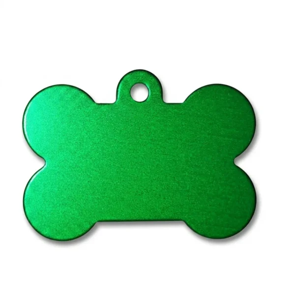 A bone-shaped anodised aluminium pet tag featuring crisp, high-contrast marking achieved via precision MOPA fiber laser engraving by WIKXY.