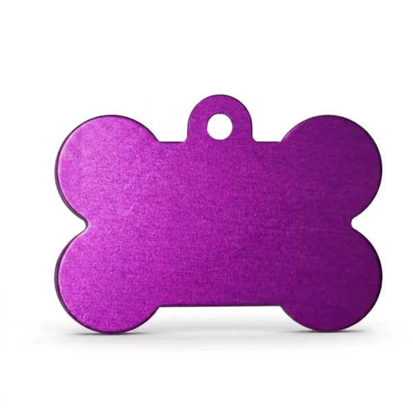 A bone-shaped anodised aluminium pet tag featuring crisp, high-contrast marking achieved via precision MOPA fiber laser engraving by WIKXY.