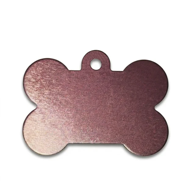 A bone-shaped anodised aluminium pet tag featuring crisp, high-contrast marking achieved via precision MOPA fiber laser engraving by WIKXY.