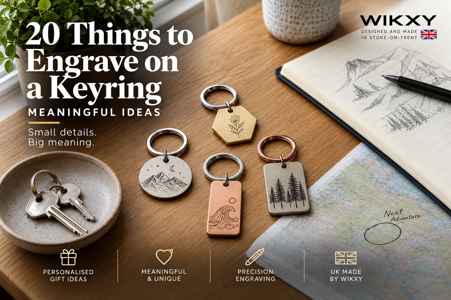 Keyring engraving ideas featuring personalised metal keyrings with meaningful engraved designs