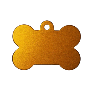 dog-tag-gold-1.png Gold bone-shaped dog tag for personalised pet identification.